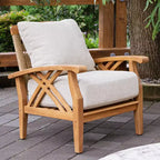 Conjunto de conversación de 5 piezas para patio exterior de teca Eola de Sonoma Lane, con cojines marrones con cremallera – Resistente a la intemperie