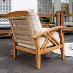 Conjunto de conversación de 5 piezas para patio exterior de teca Eola de Sonoma Lane, con cojines marrones con cremallera – Resistente a la intemperie