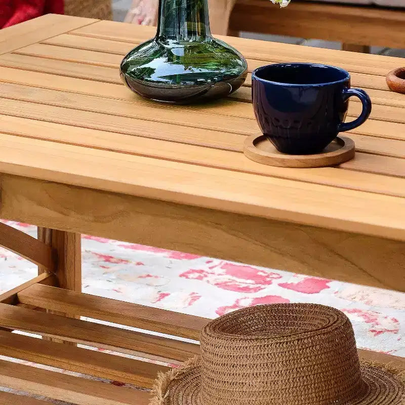 Conjunto de conversación de 5 piezas para patio exterior de teca Eola de Sonoma Lane, con cojines marrones con cremallera – Resistente a la intemperie