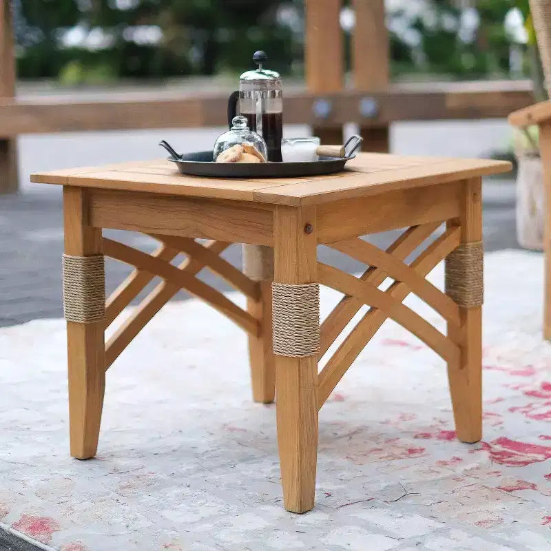 Conjunto de conversación de 5 piezas para patio exterior de teca Eola de Sonoma Lane, con cojines marrones con cremallera – Resistente a la intemperie