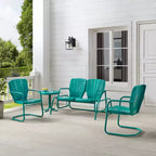 Ridgeland 4-teiliges Metall-Loungeset für den Außenbereich, Türkis – Crosley