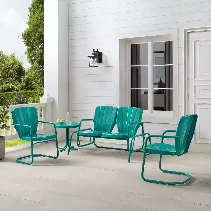 Ridgeland 4-teiliges Metall-Loungeset für den Außenbereich, Türkis – Crosley