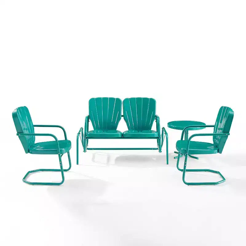 Ridgeland 4-teiliges Metall-Loungeset für den Außenbereich, Türkis – Crosley