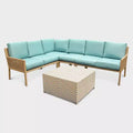 Leisure Made Riviera 5pc Wicker Sectional in Spa Blue Fabric