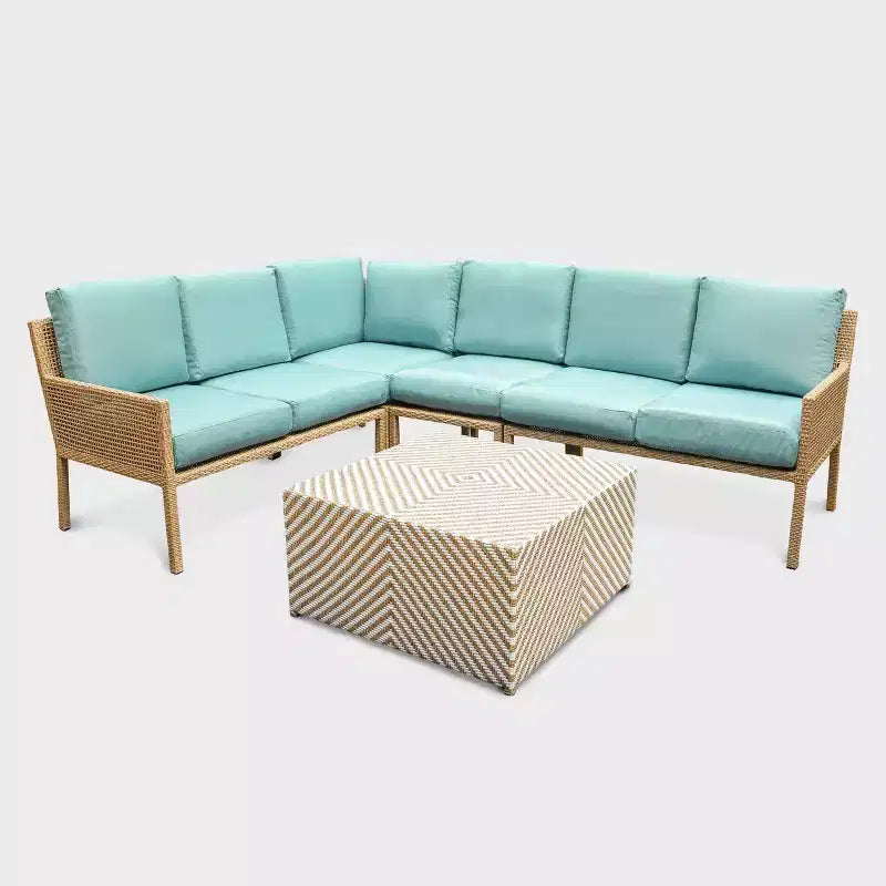 Leisure Made Riviera 5pc Wicker Sectional in Spa Blue Fabric