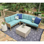 Sofá seccional de mimbre de 5 piezas Riviera de Leisure Made, con tela azul spa