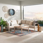 Linon 4-teiliges Melita-Akazienholz-Ecksofa- und Couchtisch-Set, Beige