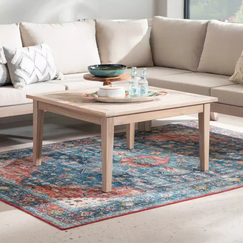 Linon 4-teiliges Melita-Akazienholz-Ecksofa- und Couchtisch-Set, Beige
