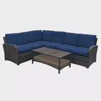 Leisure Made Jackson 5pc Wicker Sectional in Navy Fabric