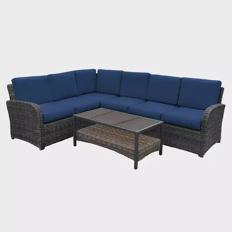 Leisure Made Jackson 5pc Wicker Sectional in Navy Fabric
