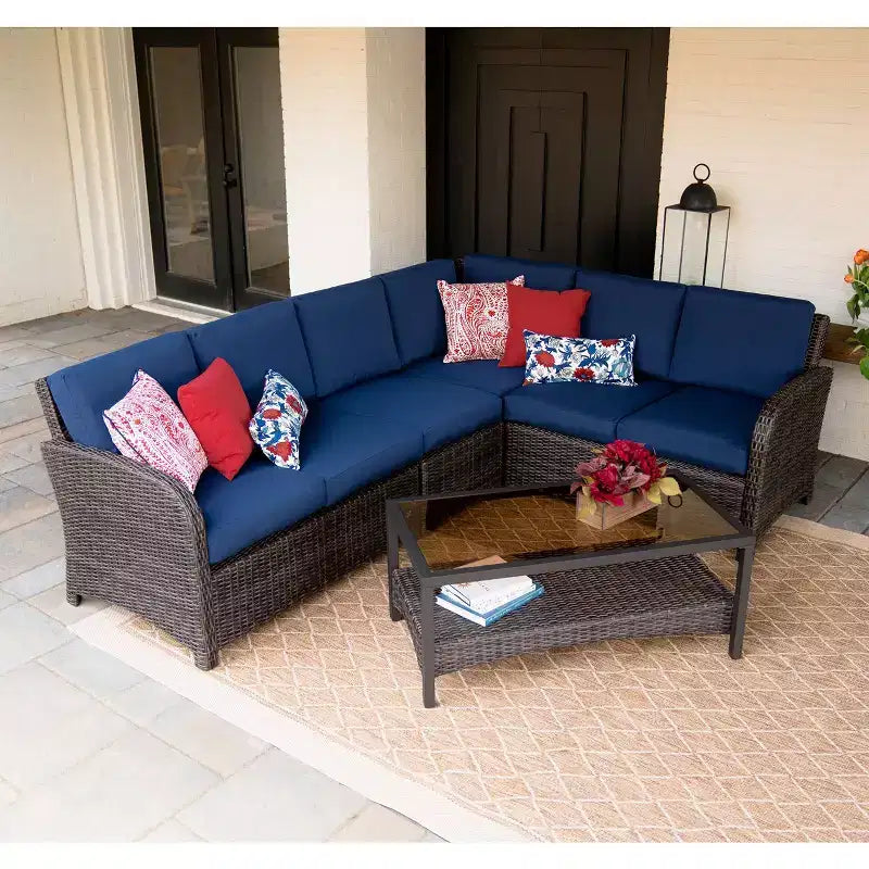 Leisure Made Jackson 5-teiliges Polyrattan-Modulsitzset mit marineblauem Stoff