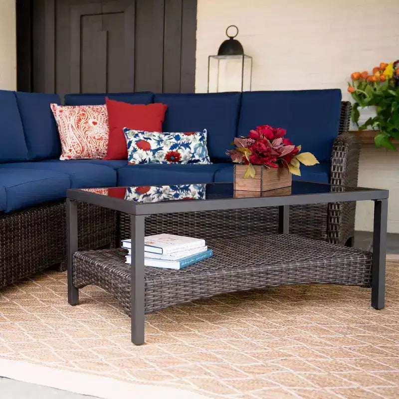 Leisure Made Jackson 5-teiliges Polyrattan-Modulsitzset mit marineblauem Stoff