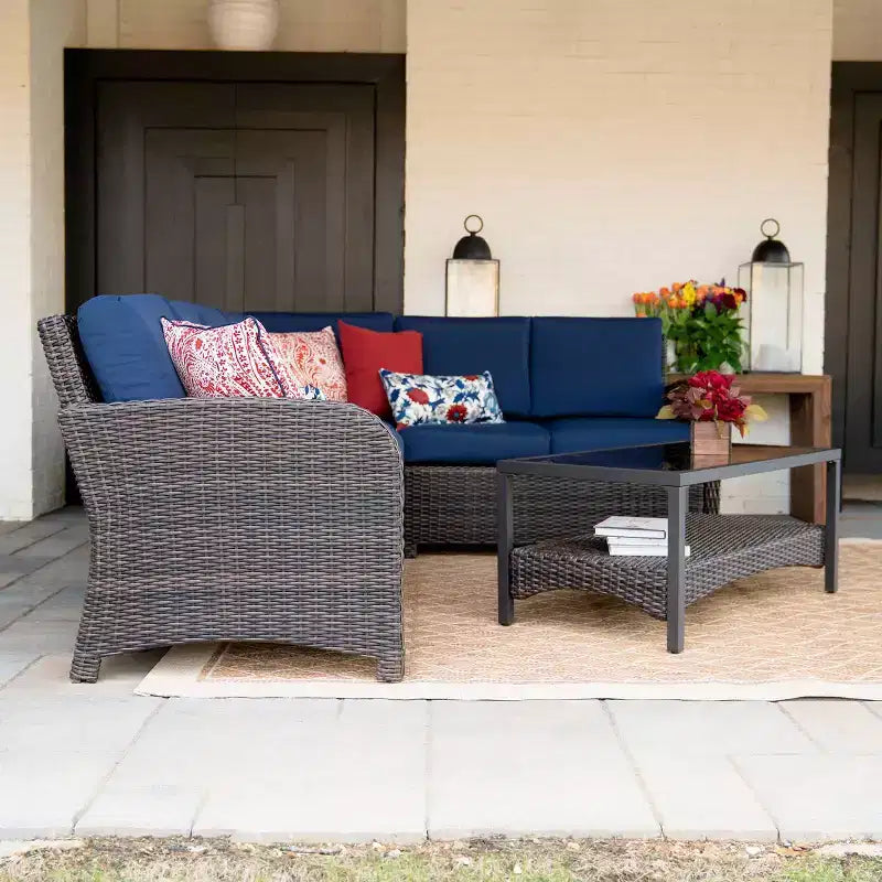 Leisure Made Jackson 5-teiliges Polyrattan-Modulsitzset mit marineblauem Stoff