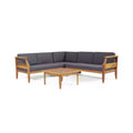 4pc Aston Outdoor Mid-Century Modern Acacia Wood Sectional Set with Cushions Teak/Dark Gray - Christopher Knight Home