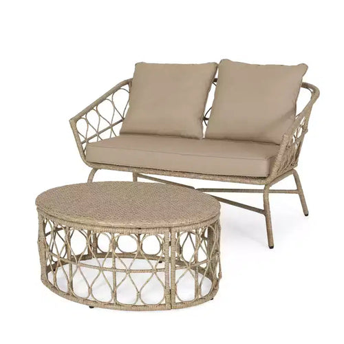 2pc Bruce Outdoor Wicker Loveseat & Coffee Table: Boho-Inspired, UV & Weather-Resistant - Christopher Knight Home