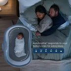 Berceau cododo pivotant connecté intelligent HALO BassiNest 3.0 pour bébé, gris : hauteur réglable, rotation à 360 degrés, vibrations, sons et berceuses