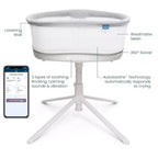 Berceau cododo pivotant connecté intelligent HALO BassiNest 3.0 pour bébé, gris : hauteur réglable, rotation à 360 degrés, vibrations, sons et berceuses
