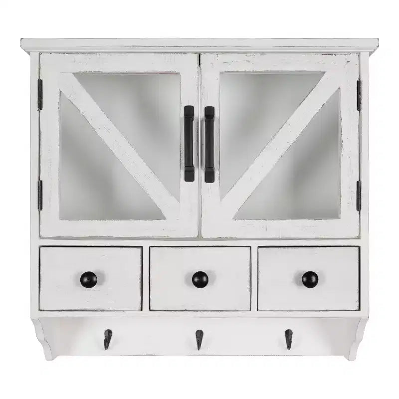 21" x 6" x 20" Hutchins Decorative Rustic Wood Wall Cabinet White - Kate & Laurel All Things Decor: Magnetic Glass Doors, Storage