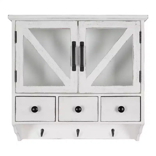 21" x 6" x 20" Hutchins Decorative Rustic Wood Wall Cabinet White - Kate & Laurel All Things Decor: Magnetic Glass Doors, Storage