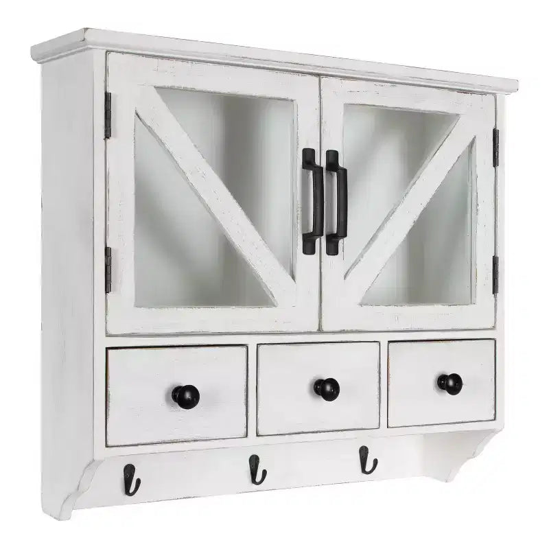 21" x 6" x 20" Hutchins Decorative Rustic Wood Wall Cabinet White - Kate & Laurel All Things Decor: Magnetic Glass Doors, Storage