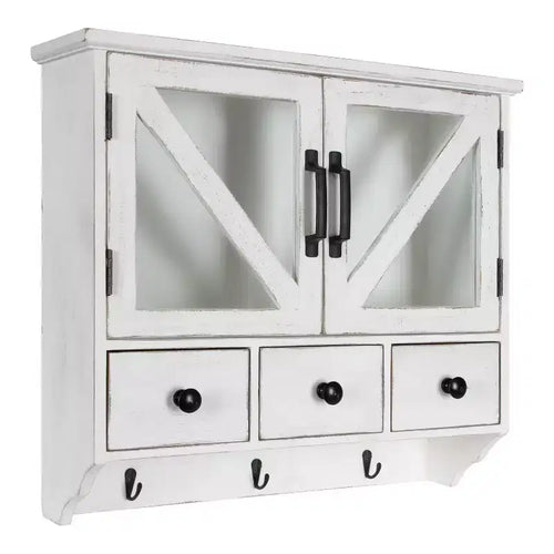 21" x 6" x 20" Hutchins decoratieve rustieke houten wandkast, wit - Kate & Laurel All Things Decor: magnetische glazen deuren, opbergruimte