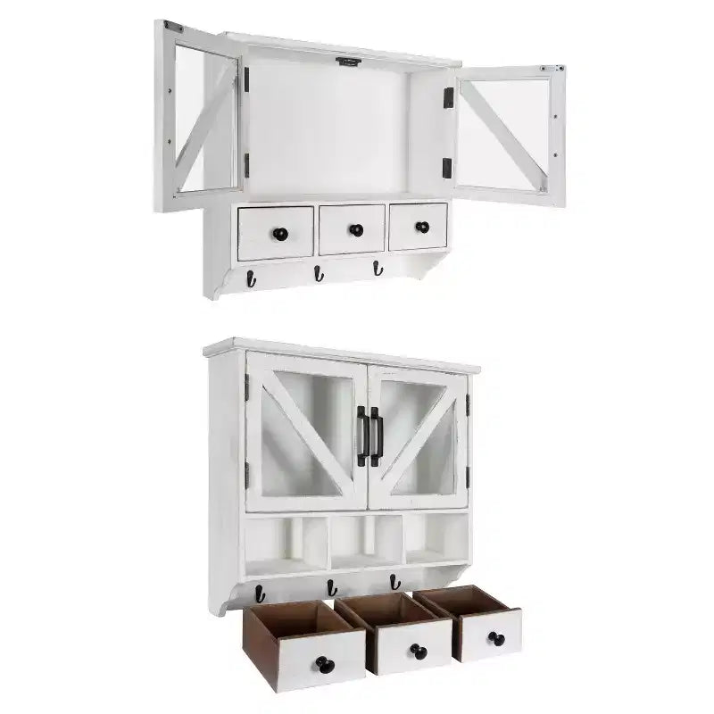 21" x 6" x 20" Hutchins Decorative Rustic Wood Wall Cabinet White - Kate & Laurel All Things Decor: Magnetic Glass Doors, Storage