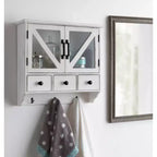 Armoire murale décorative rustique Hutchins de 21" x 6" x 20" en bois blanc - Kate & Laurel All Things Decor : portes en verre magnétiques, rangement