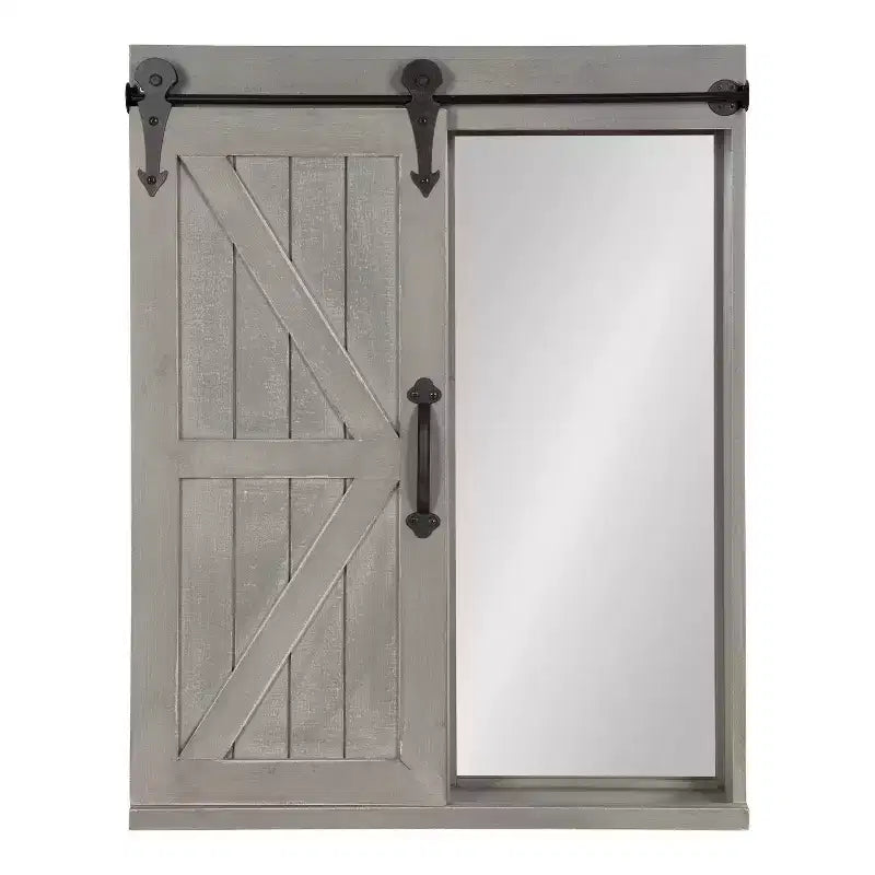 Decorative Wood Wall Storage Cabinet with Vanity Mirror Rustic Gray - Kate & Laurel All Things Decor: 3-Tier Floating Shelf, No Assembly Required