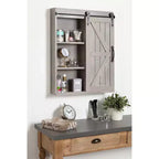 Dekoratív fa fali tárolószekrény rusztikus szürke kivitelben, fali tükörrel – Kate & Laurel All Things Decor: 3 szintes lebegőpolc, összeszerelés nélkül