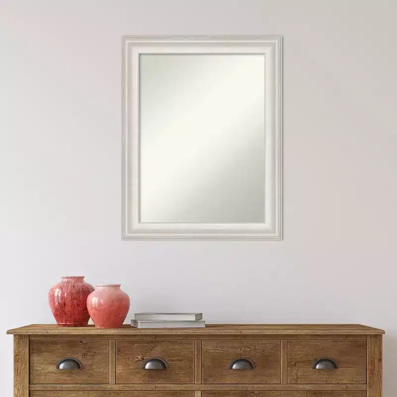 23" x 29" Non-Beveled Trio White Wash Silver Bathroom Wall Mirror - Amanti Art: Modern Rectangle, Includes Mount Hardware