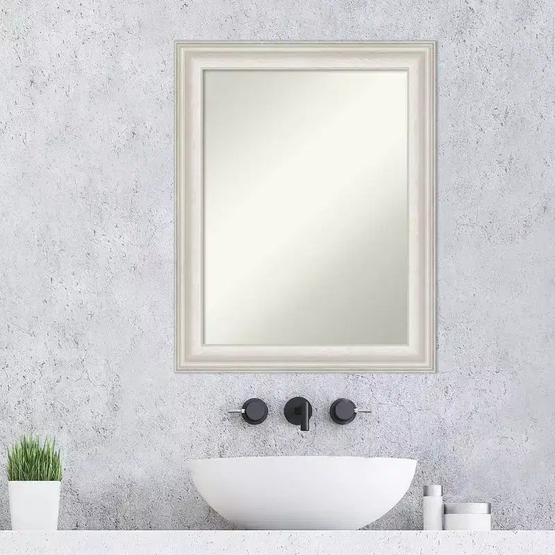 23" x 29" Non-Beveled Trio White Wash Silver Bathroom Wall Mirror - Amanti Art: Modern Rectangle, Includes Mount Hardware