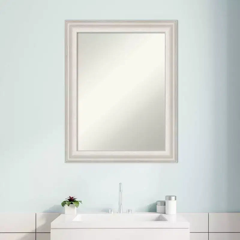 23" x 29" Non-Beveled Trio White Wash Silver Bathroom Wall Mirror - Amanti Art: Modern Rectangle, Includes Mount Hardware