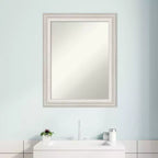 23" x 29" Non-Beveled Trio White Wash Silver Bathroom Wall Mirror - Amanti Art: Modern Rectangle, Includes Mount Hardware