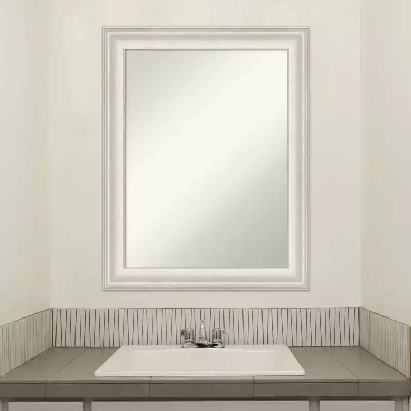 23" x 29" Non-Beveled Trio White Wash Silver Bathroom Wall Mirror - Amanti Art: Modern Rectangle, Includes Mount Hardware