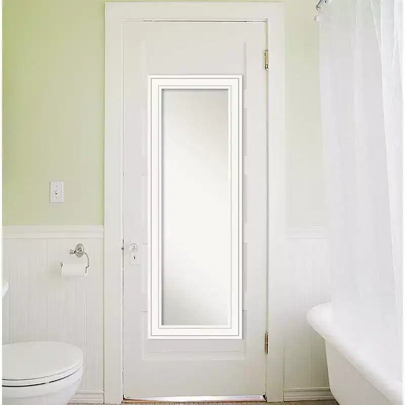19" x 53" Non-Beveled Craftsman White Wood on The Door Mirror - Amanti Art