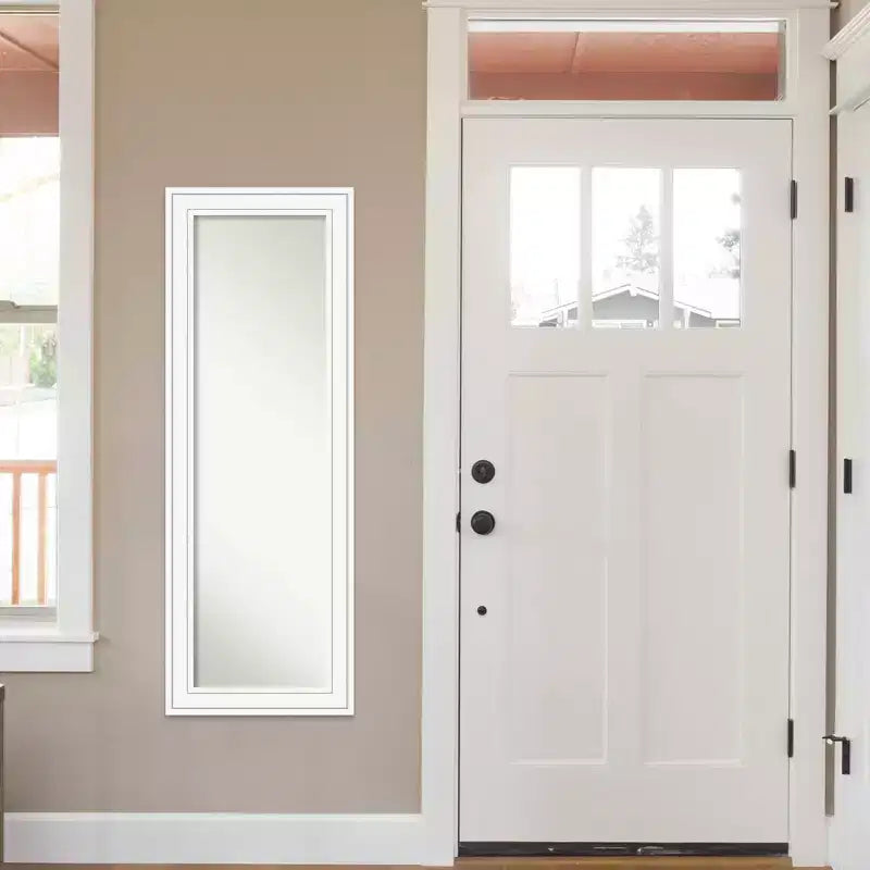 19" x 53" Non-Beveled Craftsman White Wood on The Door Mirror - Amanti Art