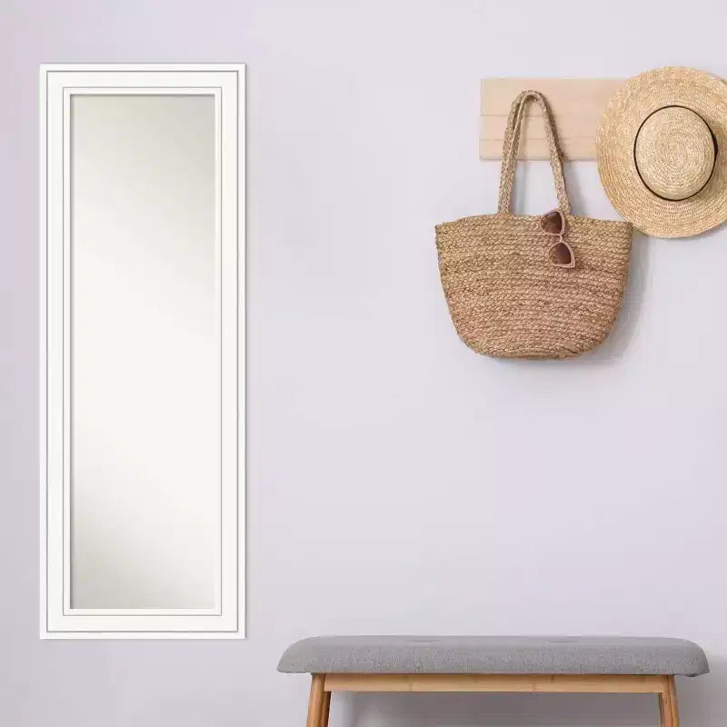 19" x 53" Non-Beveled Craftsman White Wood on The Door Mirror - Amanti Art