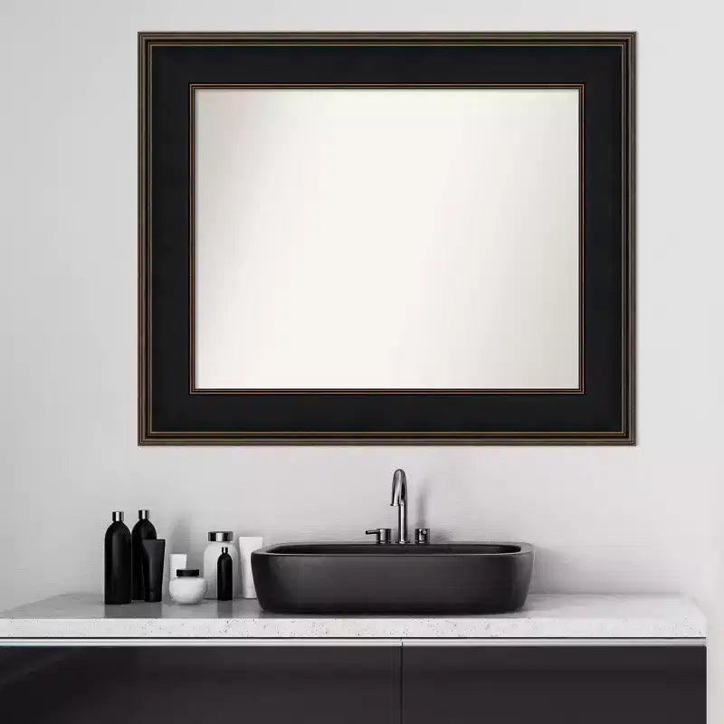 36" x 30" nem fazettázott Mezzanine fa fürdőszobai fali tükör eszpresszóbarnában – Amanti Art: modern téglalap alakú, falra szerelhető, fa kerettel
