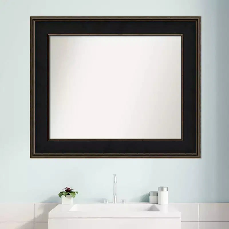 36" x 30" nem fazettázott Mezzanine fa fürdőszobai fali tükör eszpresszóbarnában – Amanti Art: modern téglalap alakú, falra szerelhető, fa kerettel