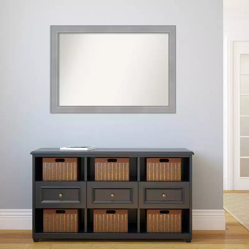 Amanti Art 101,6 cm x 71,12 cm-es, fazetta nélküli Vista szálcsiszolt nikkel fürdőszobai falitükör: modern téglalap alakú, falra szerelhető, rögzítőelemekkel