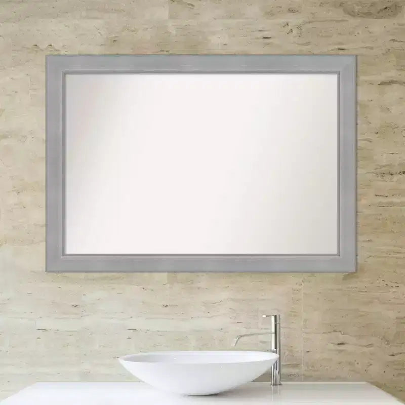 Amanti Art 101,6 cm x 71,12 cm-es, fazetta nélküli Vista szálcsiszolt nikkel fürdőszobai falitükör: modern téglalap alakú, falra szerelhető, rögzítőelemekkel