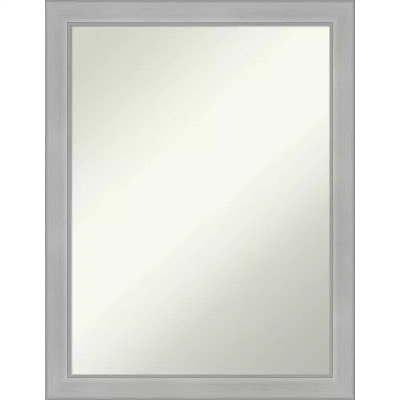 21" x 27" Non-Beveled Vista Brushed Nickel Narrow Wall Mirror - Amanti Art: Modern Rectangle, Includes Mounting Hardware