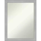 21" x 27" Non-Beveled Vista Brushed Nickel Narrow Wall Mirror - Amanti Art: Modern Rectangle, Includes Mounting Hardware