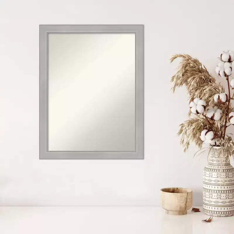 21" x 27" Non-Beveled Vista Brushed Nickel Narrow Wall Mirror - Amanti Art: Modern Rectangle, Includes Mounting Hardware
