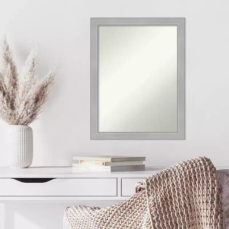 21" x 27" Non-Beveled Vista Brushed Nickel Narrow Wall Mirror - Amanti Art: Modern Rectangle, Includes Mounting Hardware