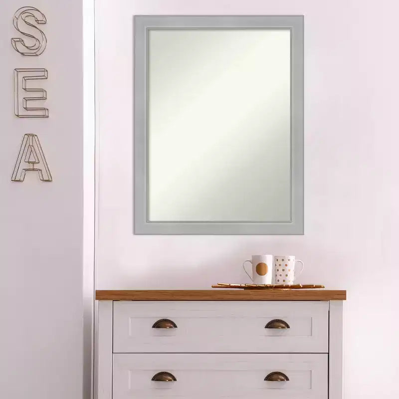 21" x 27" Non-Beveled Vista Brushed Nickel Narrow Wall Mirror - Amanti Art: Modern Rectangle, Includes Mounting Hardware