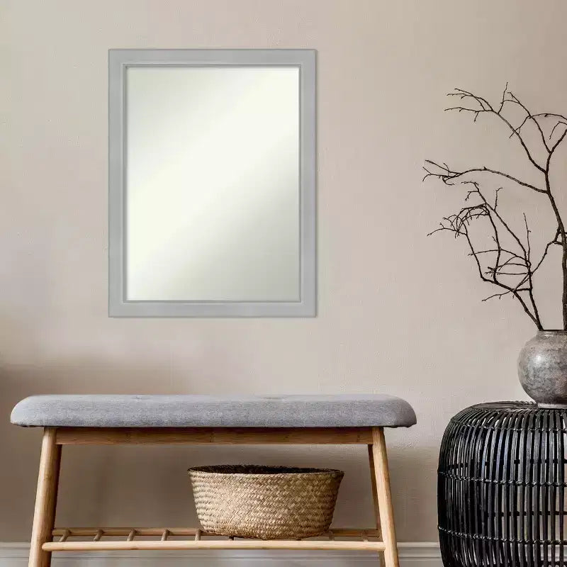 21" x 27" Non-Beveled Vista Brushed Nickel Narrow Wall Mirror - Amanti Art: Modern Rectangle, Includes Mounting Hardware
