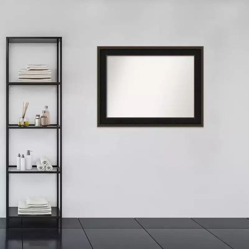 46" x 35" nem fazettázott Mezzanine fa fürdőszobai fali tükör eszpresszóbarnában – Amanti Art: a felszereléshez szükséges kellékekkel