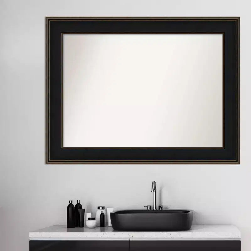 46" x 35" nem fazettázott Mezzanine fa fürdőszobai fali tükör eszpresszóbarnában – Amanti Art: a felszereléshez szükséges kellékekkel