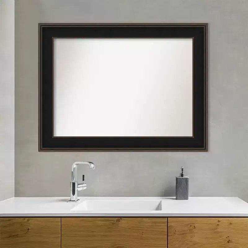 46" x 35" nem fazettázott Mezzanine fa fürdőszobai fali tükör eszpresszóbarnában – Amanti Art: a felszereléshez szükséges kellékekkel